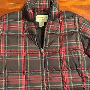 Eddie Bauer Black and Red Plaid Puffer Jacket